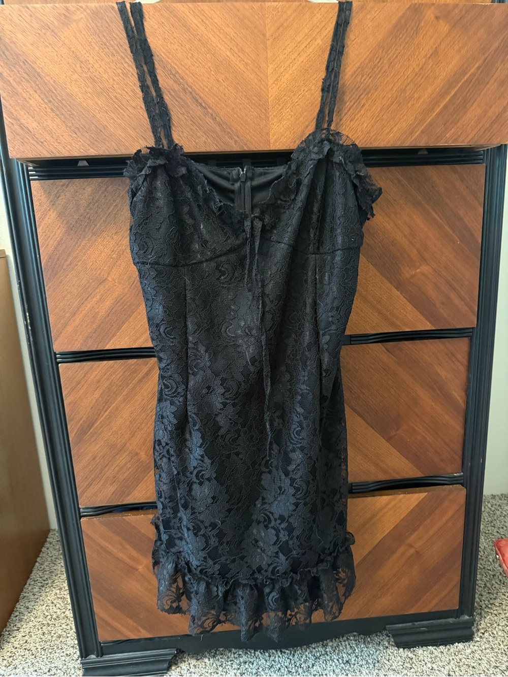 Trendyol Black Lace Ruffled Slip Dress